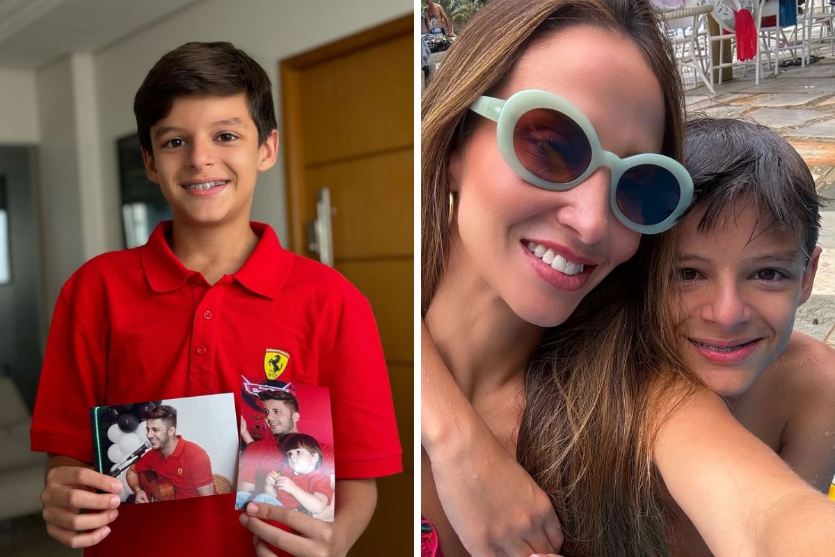 Bernardo, filho de Cristiano Araujo, com a mãe Elisa Leite