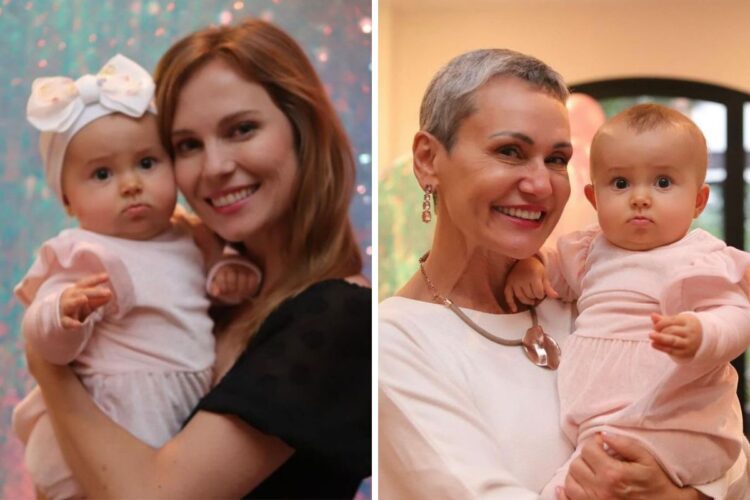 Camille, de nove meses, com a mãe, Júlia Pereira, e a avó, Faa Morena