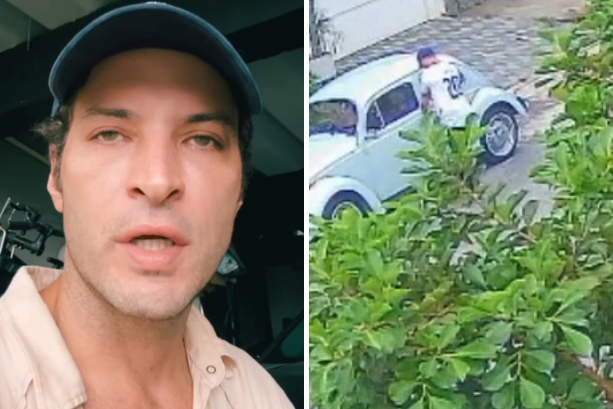 Leandro Lima e fusca que foi roubado