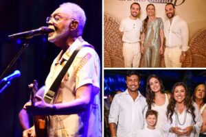 Gilberto Gil, Xamã, Sophie Charlotte, Regina Casé, Flora Gil e organizadores do evento