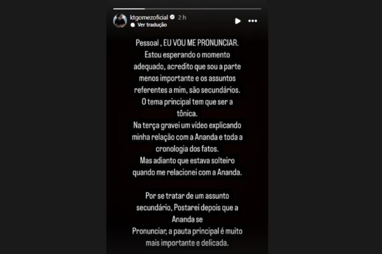 stories de kt gomez explicando pronuncimento