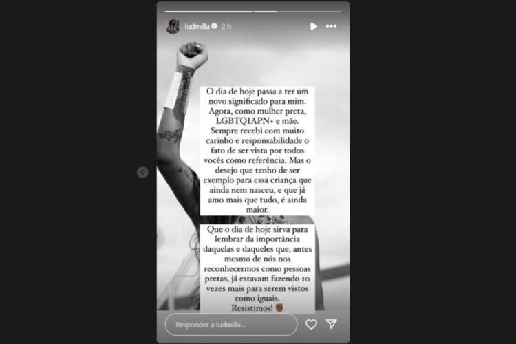 stories de ludmilla falando do dia da consciência negra