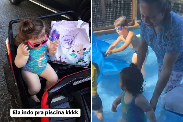 Lua na piscina com as babás