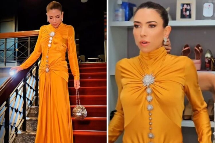 Patrícia Abravanel em casamento com o mesmo look do Domingão