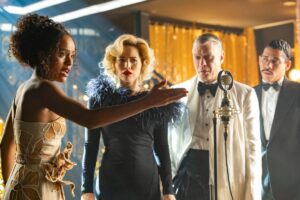 Beatriz (Duda Santos), Zélia (Leticia Colin), Juliano (Fabio Assunção) e Basílio (Cauê Campos) em Garota do Momento