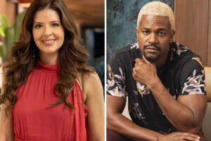 Fotomontagem de Fátima (Mariana Santos) e Sirley (David Júnior) em Mania de Você