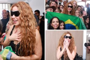 Shakira chega ao Brasil e posa com fãs