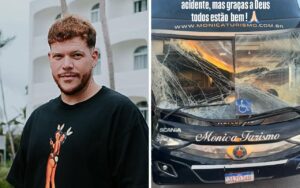 Ônibus que transportava Ferrugem e equipe se envolve em acidente no RS — Foto: Reprodução Instagram