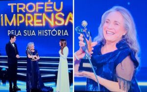 Regina Duarte comemora homenagem no 'Troféu Imprensa' – Foto: Reprodução Instagram