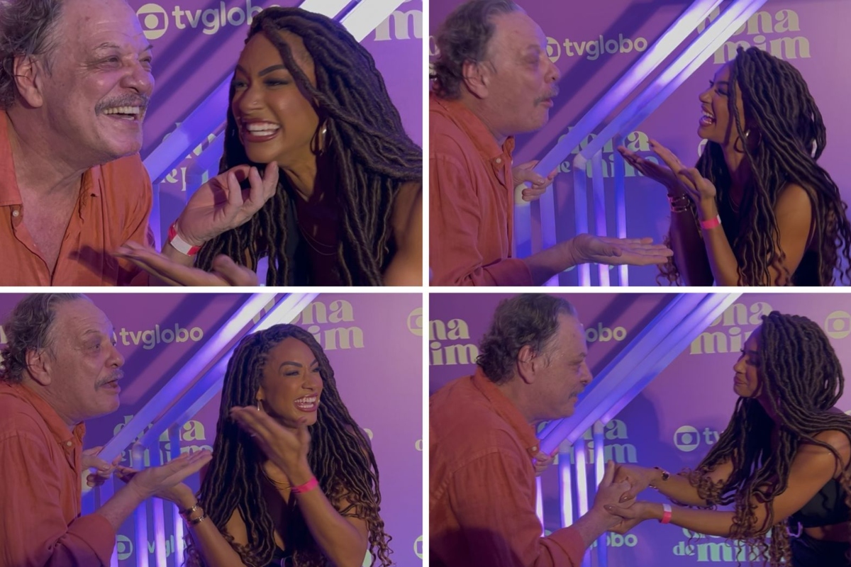 Ernani Moraes e Aline Patriarca se encontram na festa da novela "Dona de Mim"