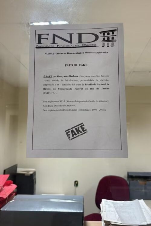 Aviso da universidade desmente Gracyanne 