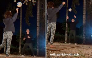 Lucas Lima jogando vôlei com o filho — Foto: Reprodução/Instagram