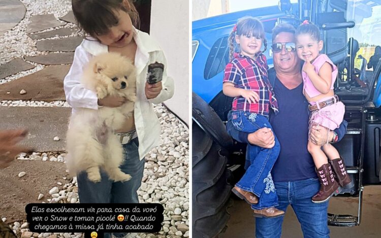 Leonardo com os netos, filhos de Virgínia e Zé Felipe