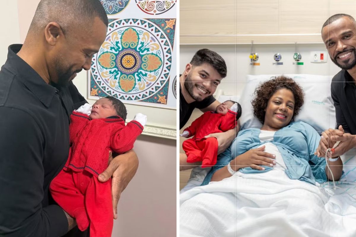 Alexandre Pires com o neto nos braços