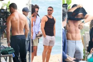 Cauã Reymond grava cenas de 'Vale Tudo' na praia da Barra