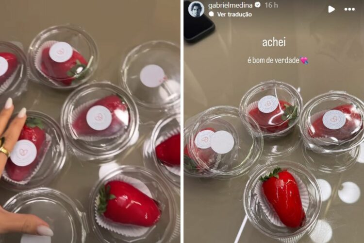 Gabriel Medina e Isabella Arantes comendo o tal 'morango do amor'