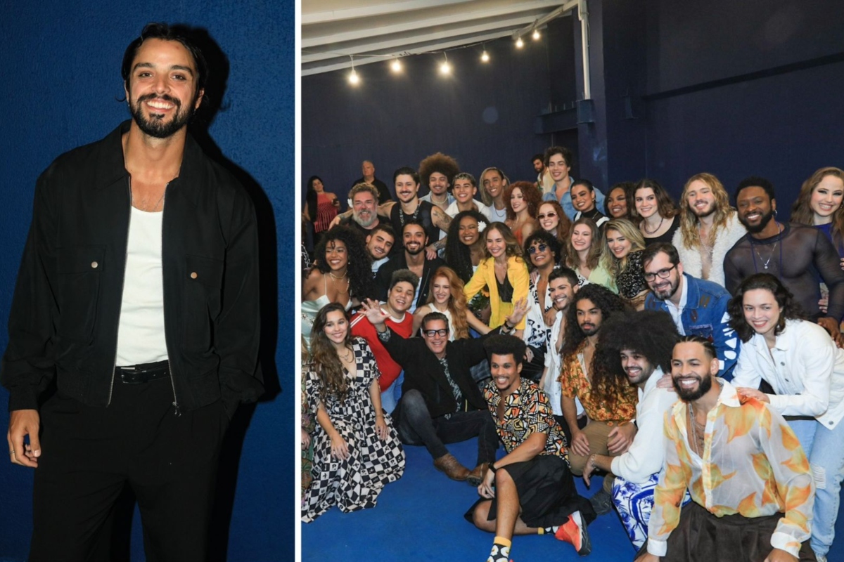 Rodrigo Simas e elenco do musical Hair