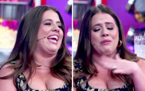 Tati Machado chora ao voltar ao palco do “Domingão” após perder seu filhjo – Reprodução Globo