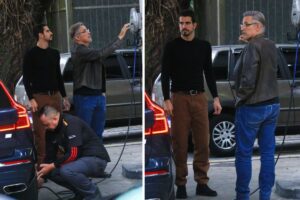 Edson e Enzo Celulari no posto de gasolina