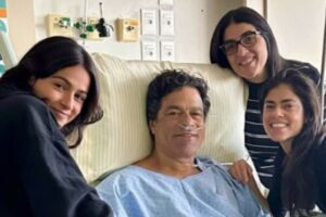 raí posando com as filhas no hospital