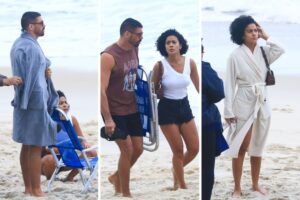 Cauã e Bella enfrentam frio para gravar 