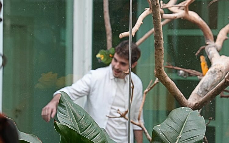 João Liberato brinca com o Louro, em sua casa
