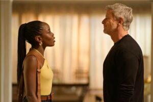 Jaques (Marcello Novaes) e Leo (Clara Moneke) em 'Dona de Mim'.