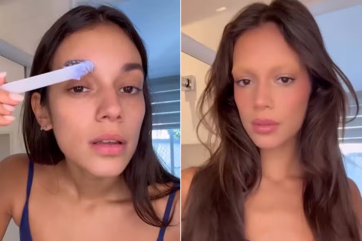 Alane Dias descolore a sobrancelha