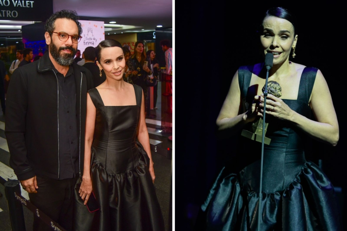 Debora Falabella e o namorado no Prêmio Bibi Ferreira