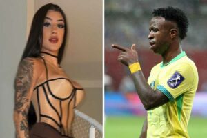 fotomontagem de bia miranda e vini jr.