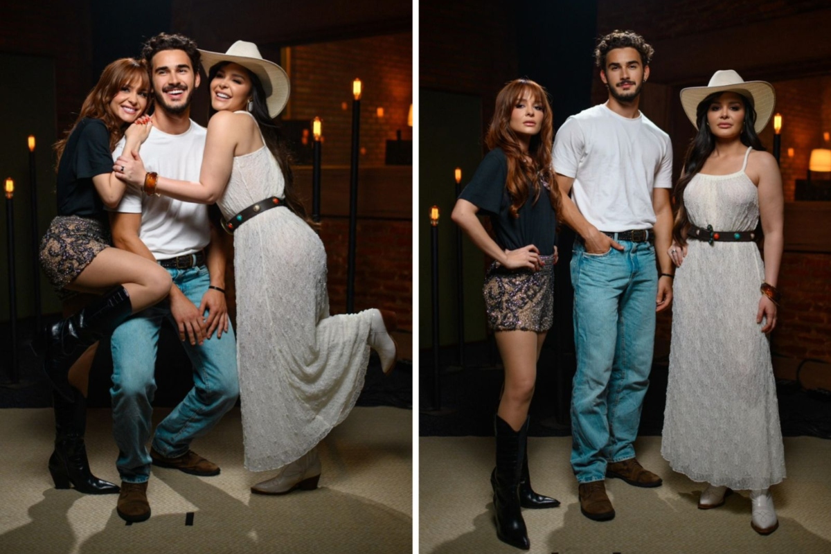 Maiara & Maraisa com João Raul (Filipe Bragança) nos bastidores da gravação de 'Fora do Compasso'