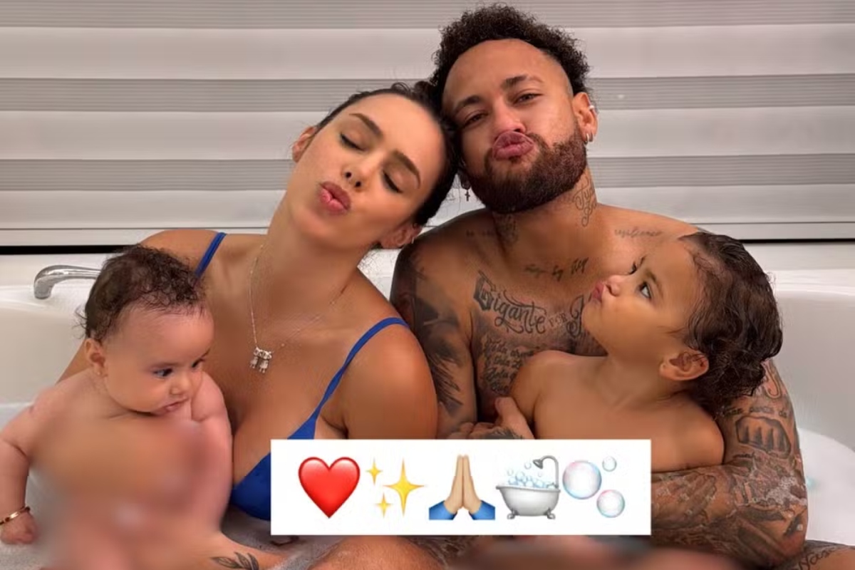 Neymar, Bruna e as filhas na banheira