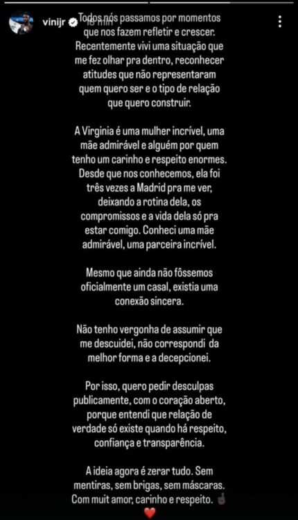 Pedido de desculpas de Vini Jr