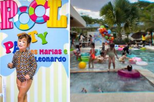 Zé Felipe faz pool party para os filhos