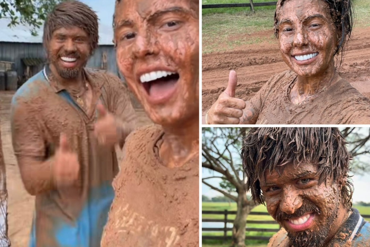 Ana Castela e Zé Felipe cobertos de lama
