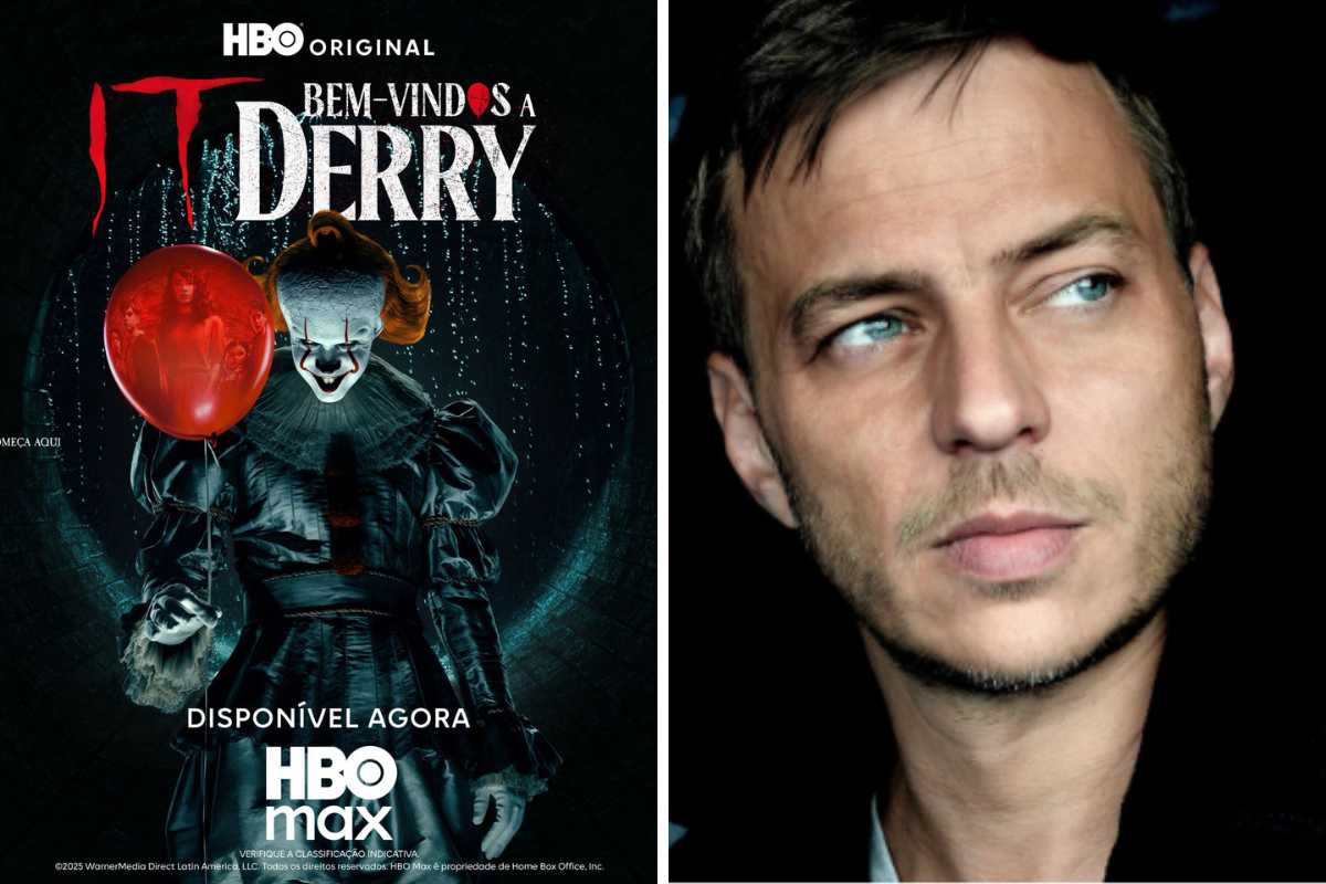 Fotomontagem do cartaz da série 'IT: Bem-Vindos a Derry' e do ator Tom Wlaschiha, de