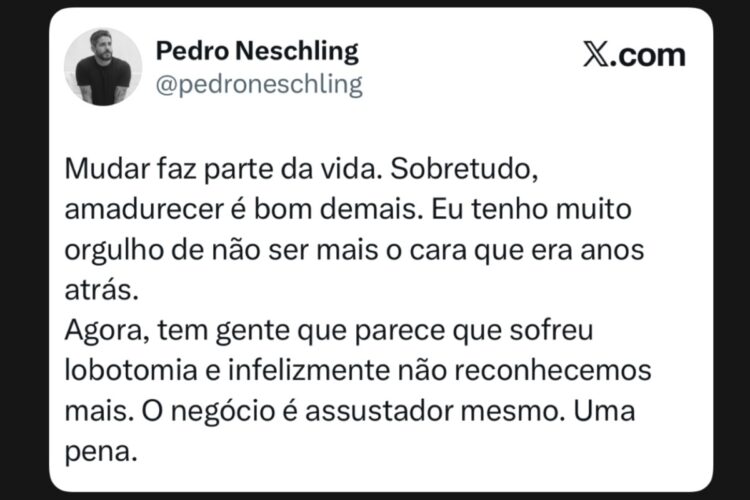 Post de Pedro Neschling após falas de Luiza Possi, sua ex-mulher 