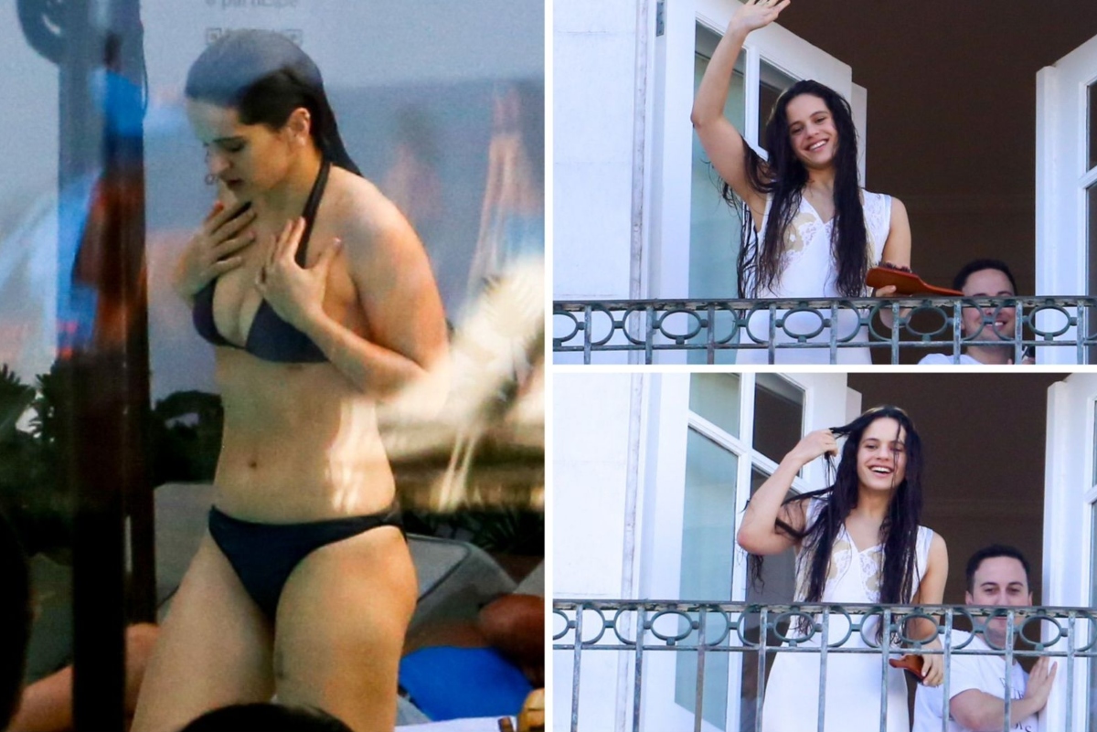 Rosalía na piscina e na varanda do Copacabana Palace