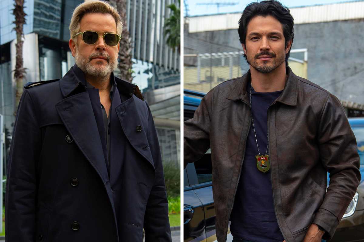 fotomontagem de ferette (murilo benício) e paulinho (romulo estrela) em três graças