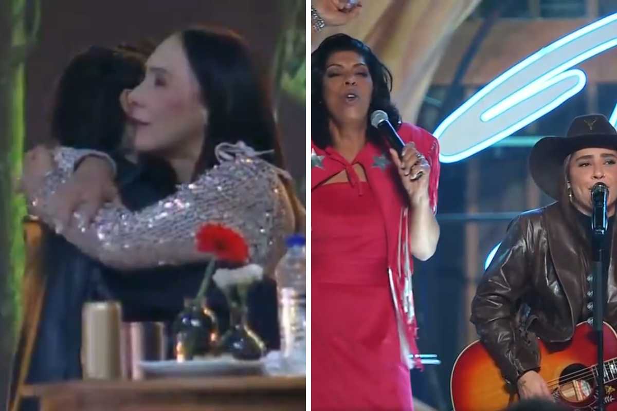 fotomontagem de yoná abraçando dudu camargo e márcia fu cantando com lauana prado em a fazenda 17