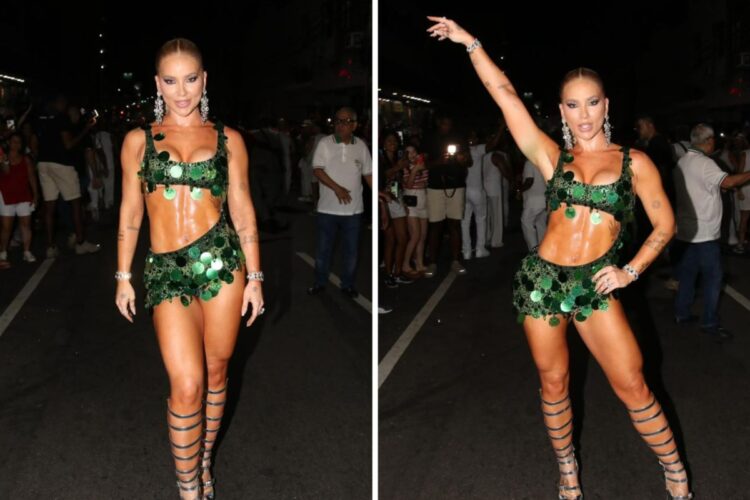 Virginia no ensaio de rua da Grande Rio