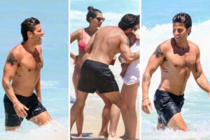 Chay Suede e a famjlia na praia