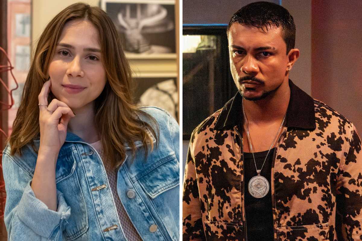 Fotomontagem de Lucélia (Daphne Bozaski) e Bagdá (Xamã) em 'Três Graças'