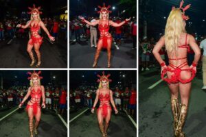 Virginia no ensaio de rua da Grande Rio