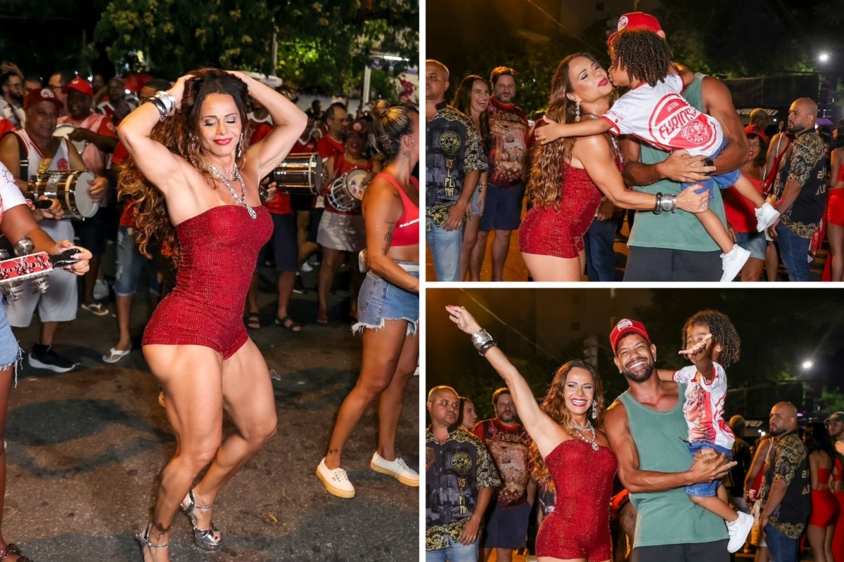 Viviane Araújo e a família no ensaio do Salgueiro