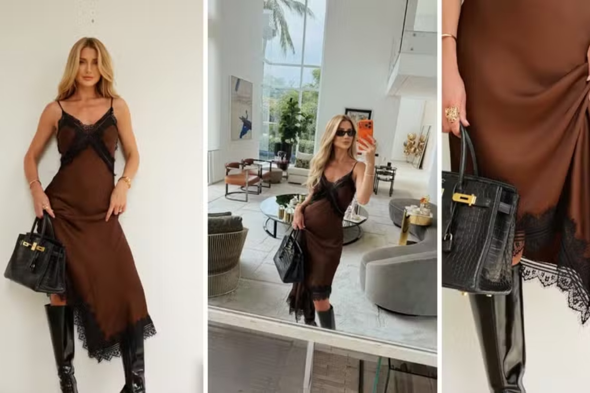 Ana Paula Siebert de vestido e bolsa ostentação