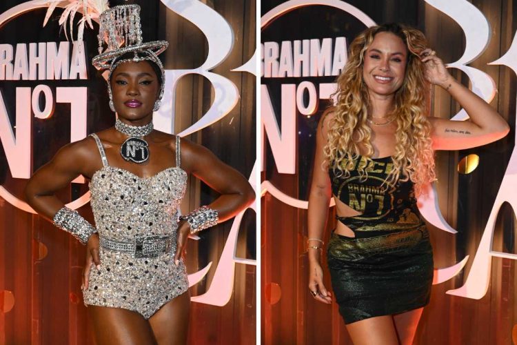 fotomontagem de Erika Januzza e Sarah Andrade no camarote N1 no carnaval do Rio de Janeiro