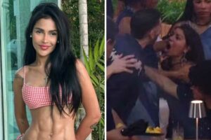 fotomontagem de flay e de marcelo brigando com gabi na festa do bbb 26