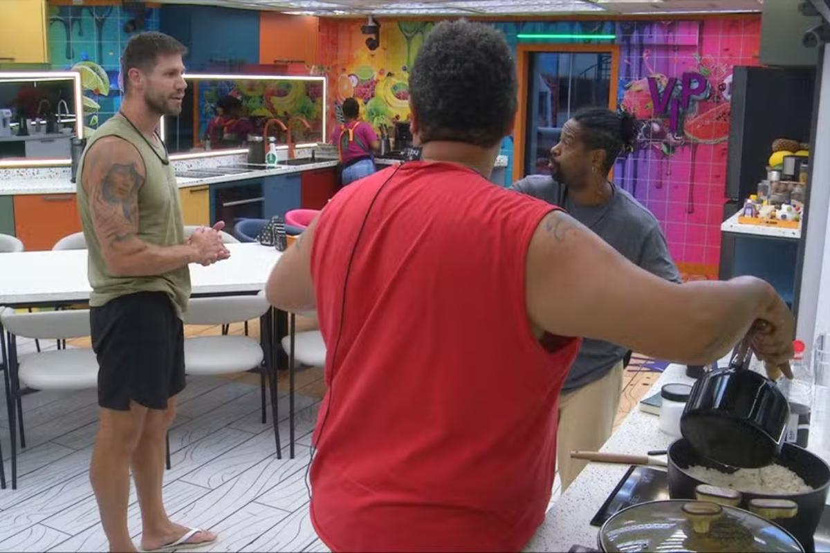 Babu e Leandro discutem com Jonas na cozinha o BBB 26