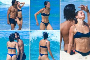 Agatha Moreira e Rodrigo Simas na praia